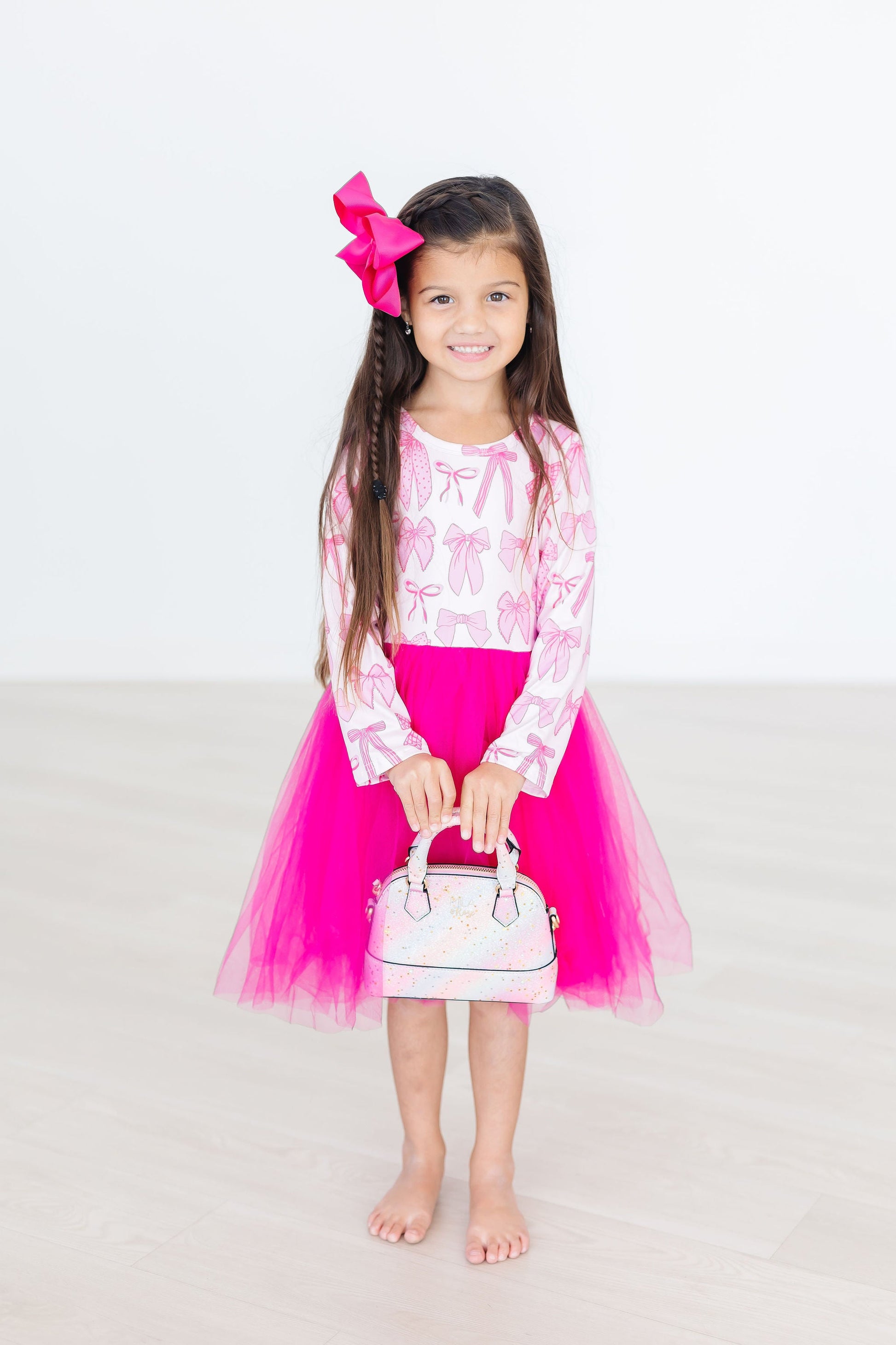 Model Wearing Mila & Rose Pretty in Pink Long Sleeve Tutu Dress