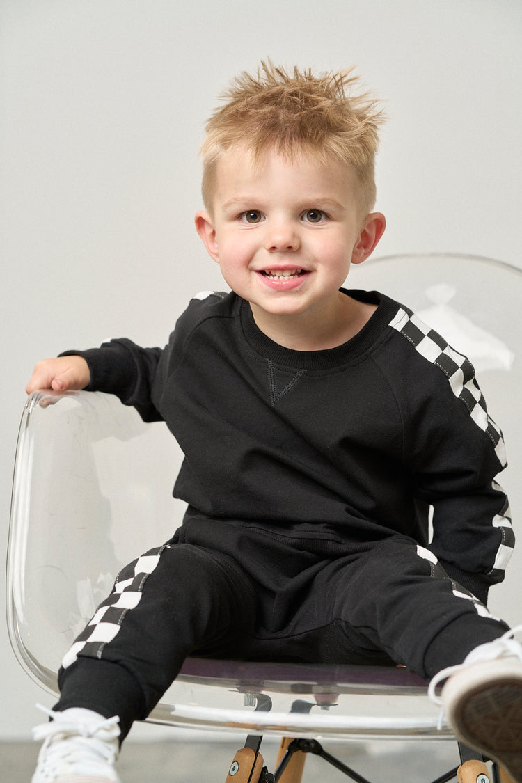 Model Wearing Little Bipsy Side Checkered Pullover - Black