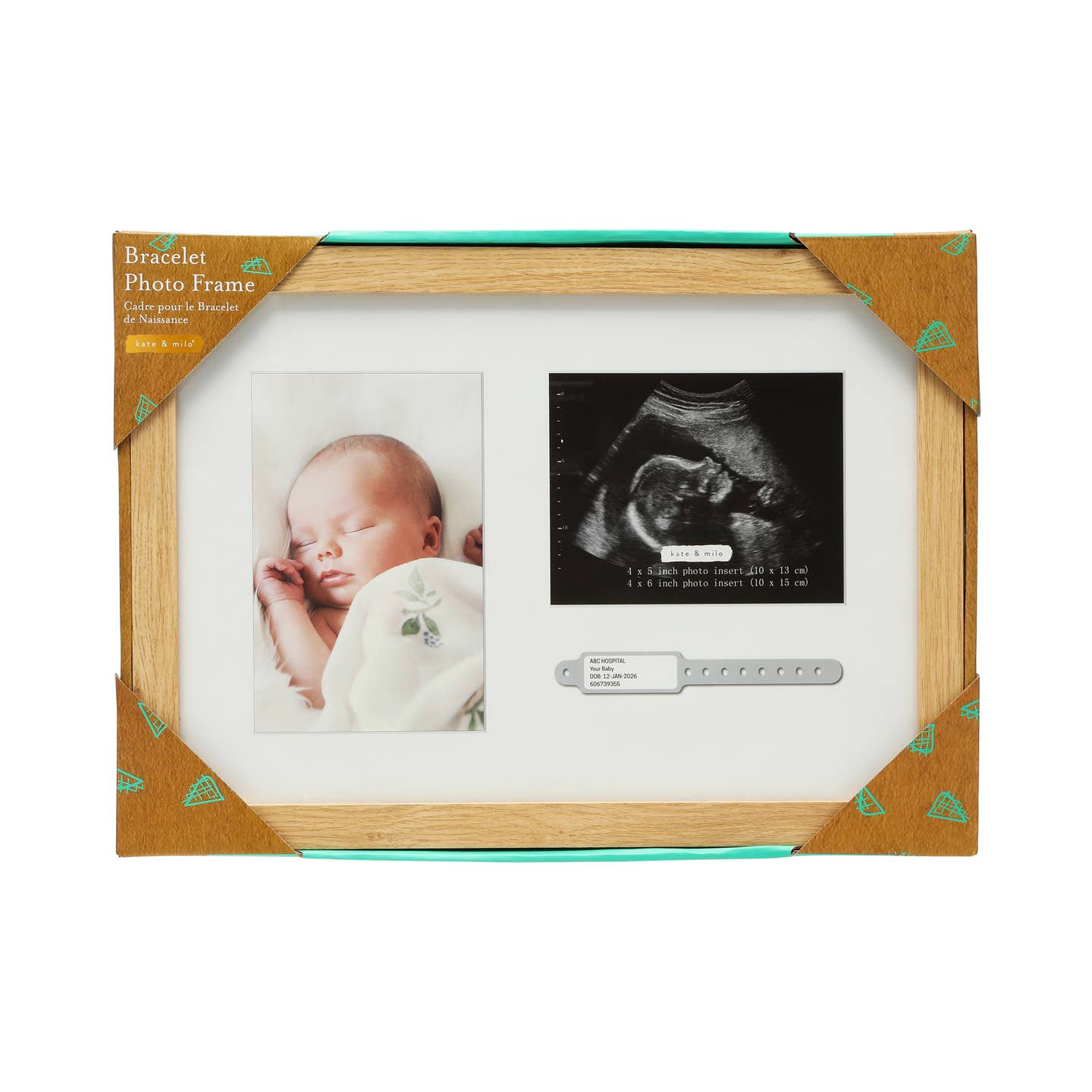 Kate & Milo Hospital Id Bracelet, Photo & Sonogram Frame, Natural