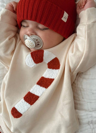 Model Wearing Luna + Luca Candy Cane Chenille Pullover