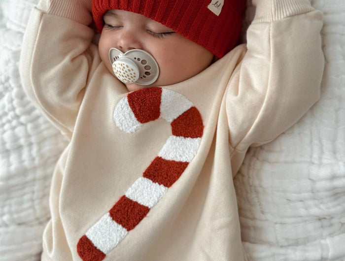 Model Wearing Luna + Luca Candy Cane Chenille Pullover