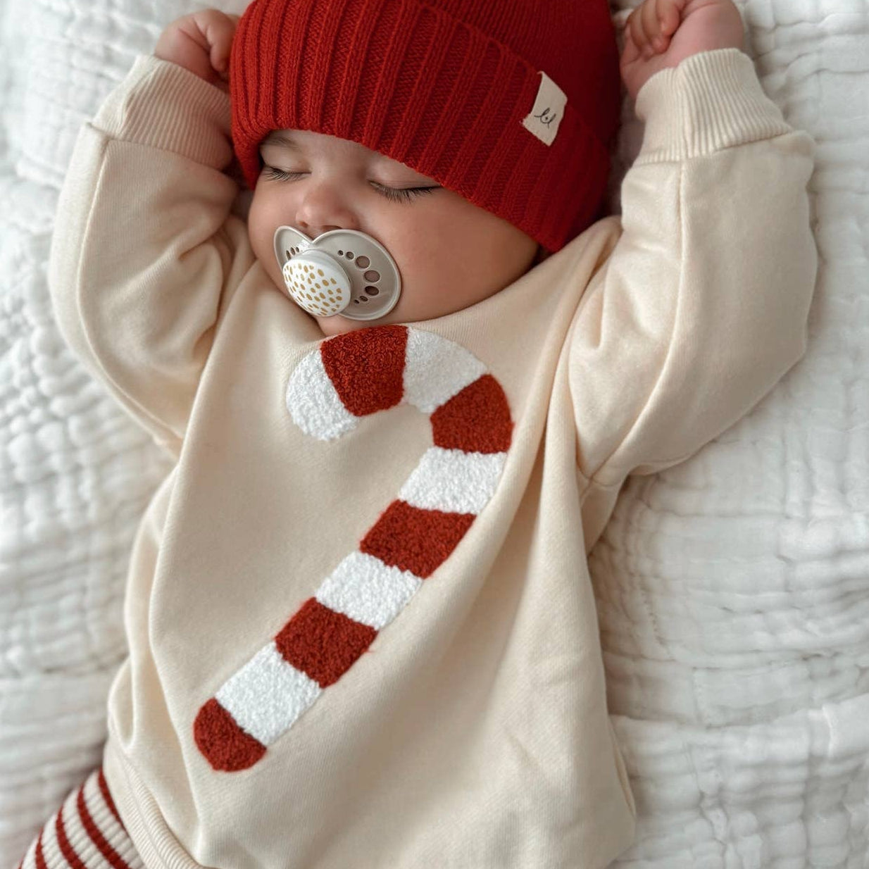 Model Wearing Luna + Luca Candy Cane Chenille Pullover