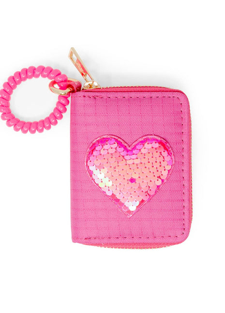 Tiny Treats and ZOMI GEMS Sequin Heart Spiral Strap Wallet For Kids - Hot Pink