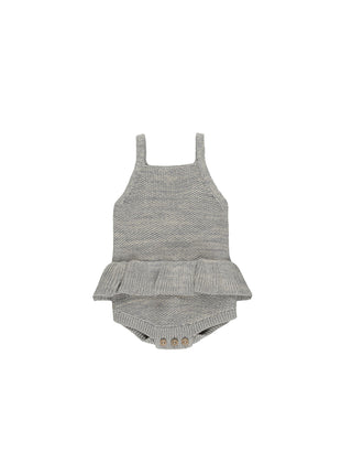 Quincy Mae Knit Ruffle Romper || Heathered Blue
