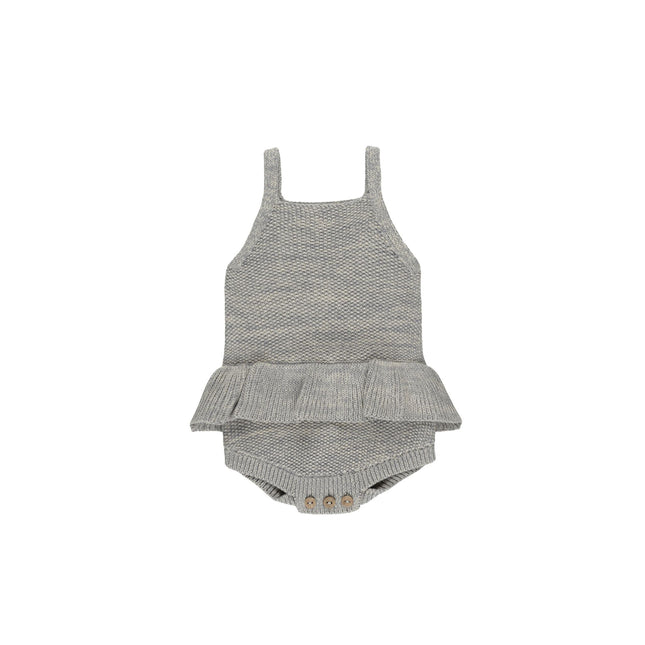 Quincy Mae Knit Ruffle Romper || Heathered Blue